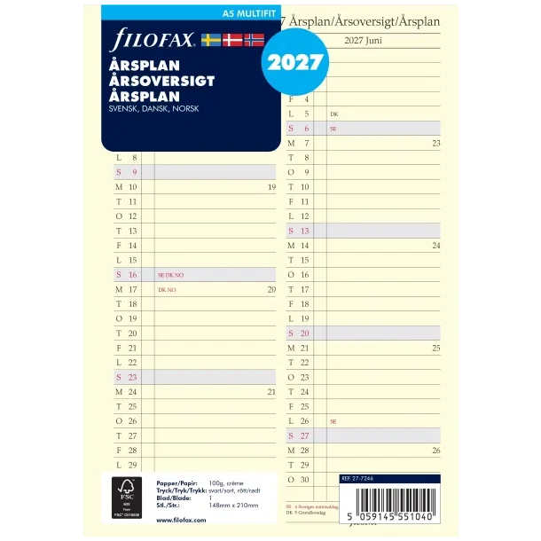 Filofax REFILL | �rsplan | A5 | 2027 |