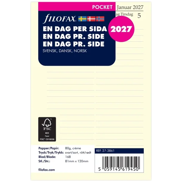 Filofax | REFILL | pocket  | 2027 | 