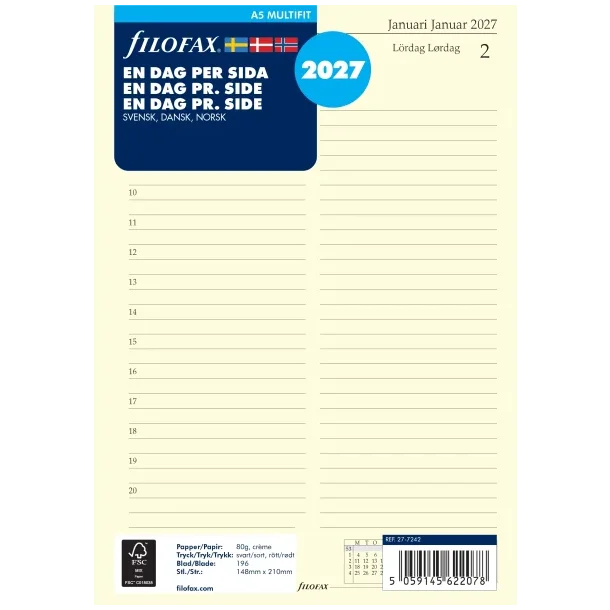 Filofax | REFILL | A5 | 2027 | Dag per side | 