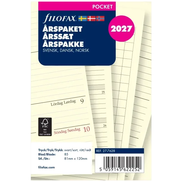 Filofax REFILL | �rspakke | Pocket | 2027 | 