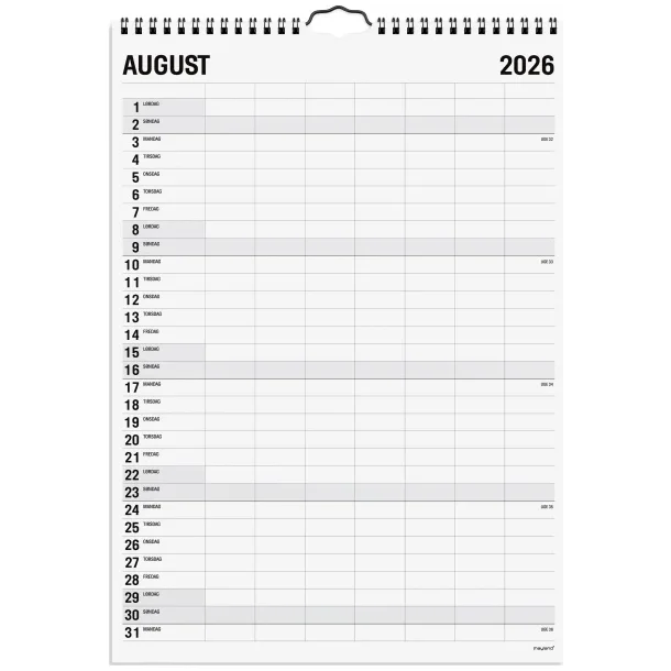 Familiekalender | Black and white | 7 kolonner | 2026