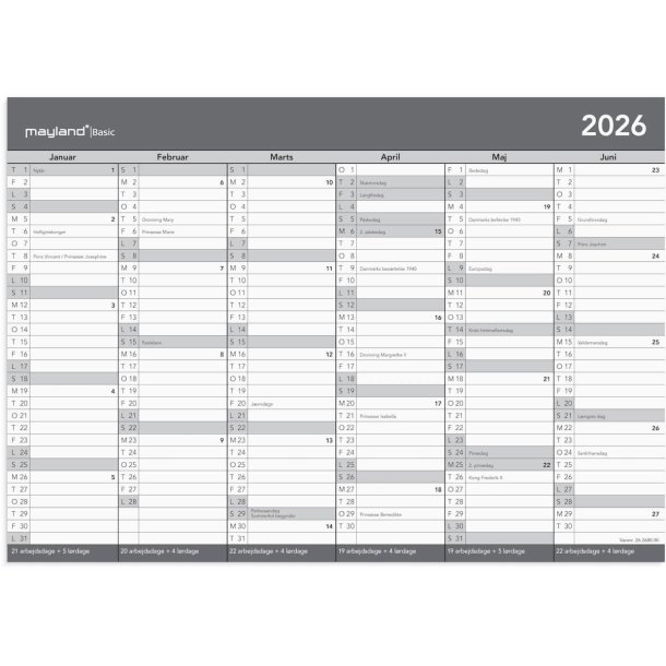 Basic kontorkalender | A4 | 2026 |