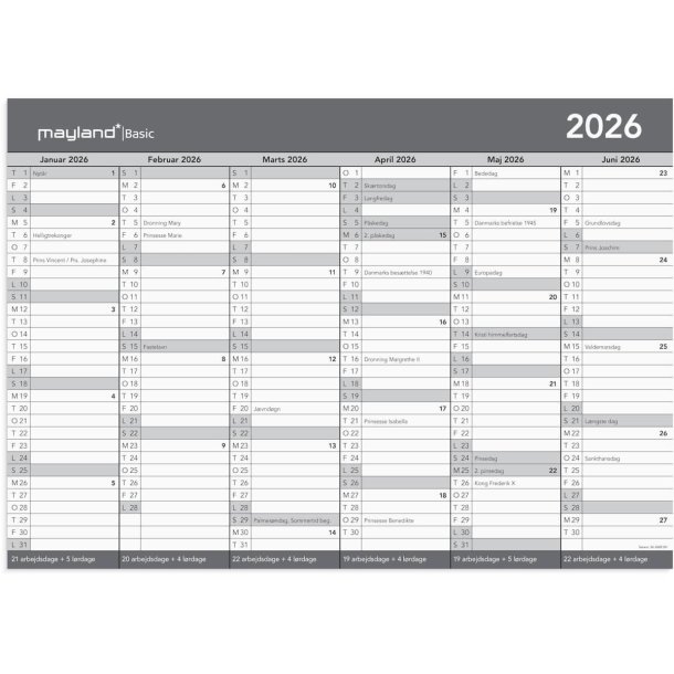 Basic kontorkalender | A3 | 2026 |