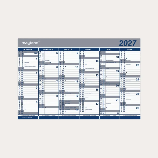 Mayland | Kontorkalender | Dobbelt halv�r | 2027 |