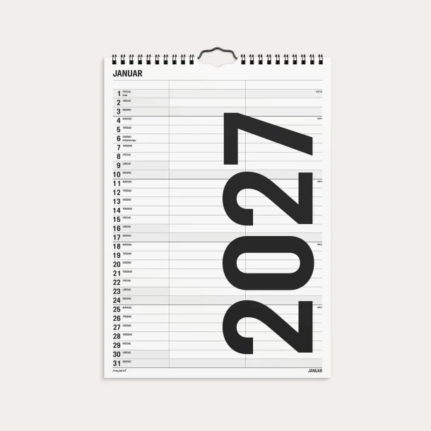 Mayland | Familiekalender Black &amp; white | 2 kolonner | 2027 |