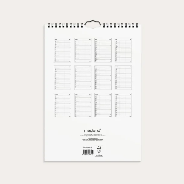 Mayland | Familiekalender Black &amp; white | 2 kolonner | 2027 |