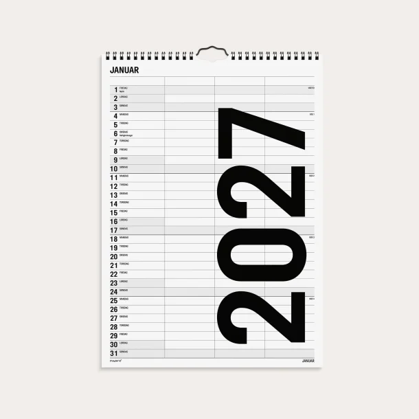 Mayland | Familiekalender Black &amp; white | 3 kolonner | 2027 |