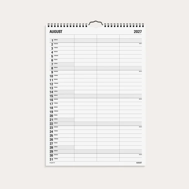 Mayland | Familiekalender Black &amp; white | 3 kolonner | 2027 |