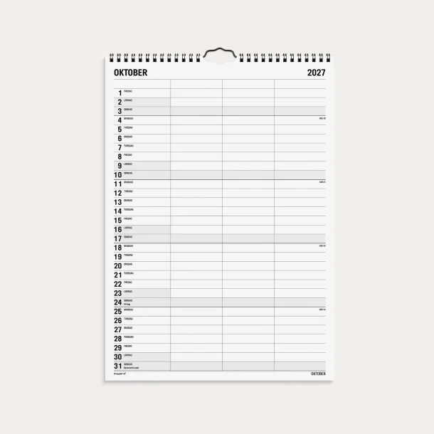 Mayland | Familiekalender Black &amp; white | 3 kolonner | 2027 |