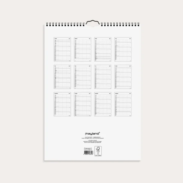 Mayland | Familiekalender Black &amp; white | 3 kolonner | 2027 |