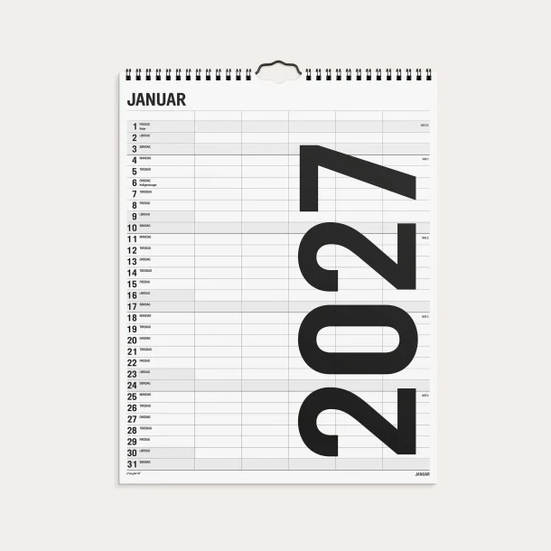 Mayland | Familie kalender | Black and white | 5 kolonner | 2027 |
