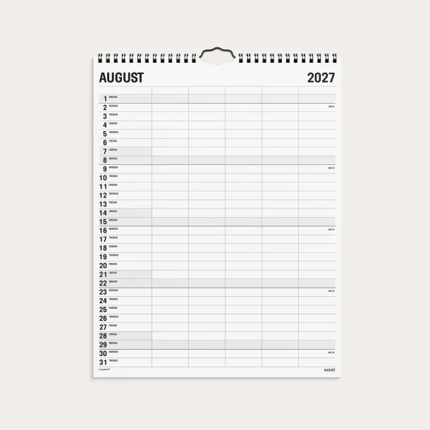 Mayland | Familie kalender | Black and white | 5 kolonner | 2027 |