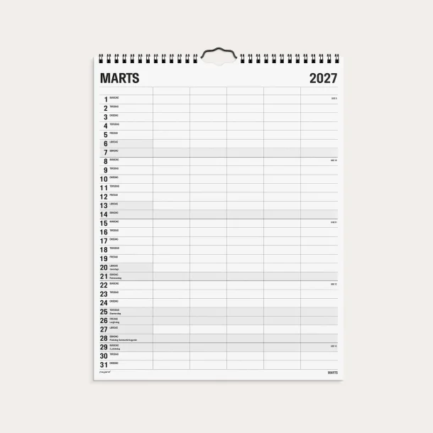 Mayland | Familie kalender | Black and white | 5 kolonner | 2027 |