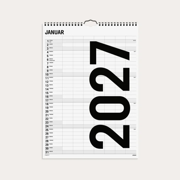 Mayland | Familie kalender Black and White | 7 kolonner | 2027 |
