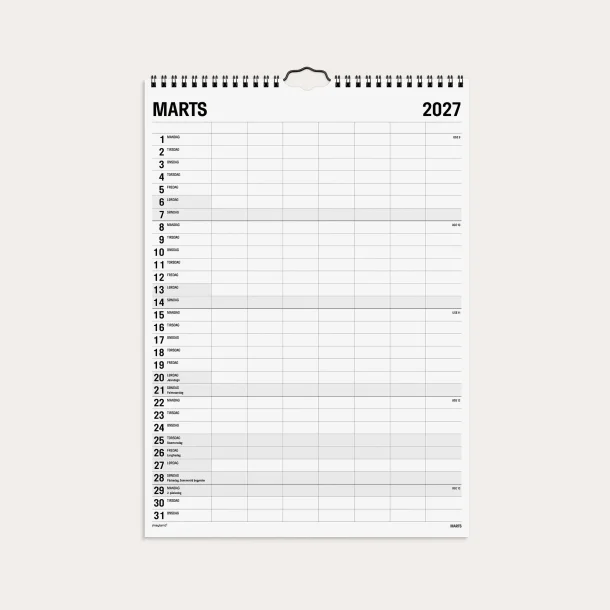 Mayland | Familie kalender Black and White | 7 kolonner | 2027 |