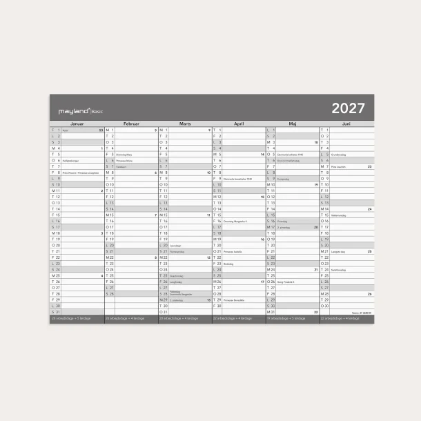 Mayland | Basis Kontorkalender | A4 | 2027 |
