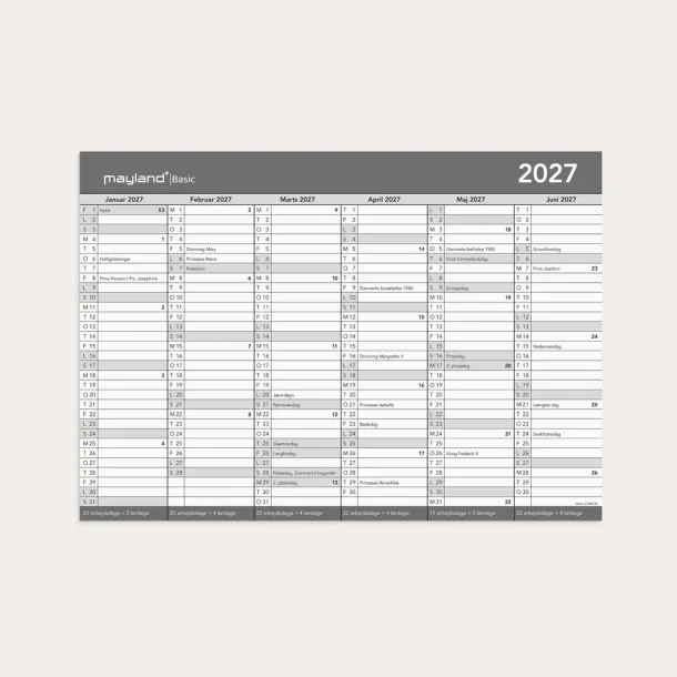 Mayland | Basis Kontorkalender | A3 | 2027 | 