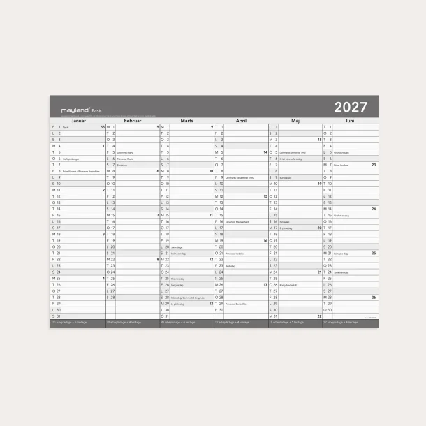 Mayland | Basis Kontorkalender med whiteboard-funktion | A2 | 2027 |