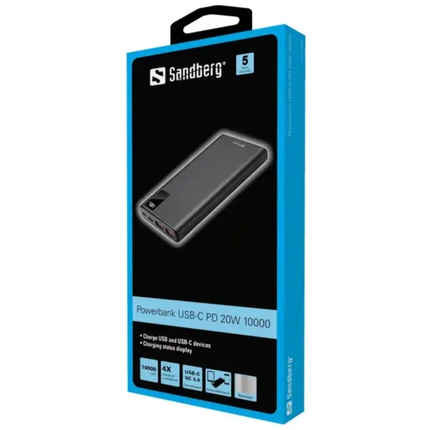 10.000 mAh PD 20W PowerBank USB-C, Black