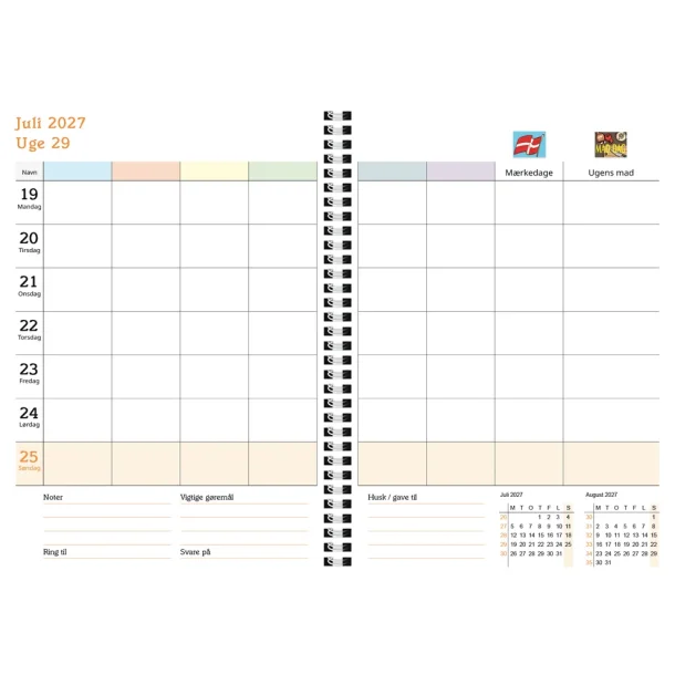FamilyPlan Ugekalender 2027 - Bordkalender - 6 Personer 