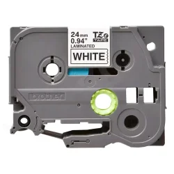 Brother TZe Tape - 24mm x 8m, Hvid (sort skrift)
