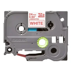 Brother TZe Tape - 24mm x 8m, Hvid (r�d skrift)