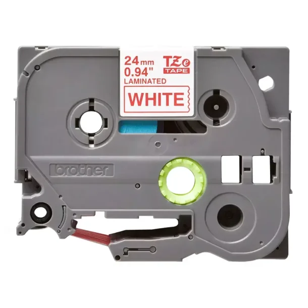 Brother TZe Tape - 24mm x 8m, Hvid (r�d skrift)