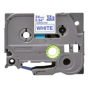 Brother TZe Tape - 24mm x 8m, Hvid (bl� skrift)