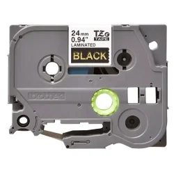 Brother TZe Tape - 24mm x 8m, Sort (guld skrift)