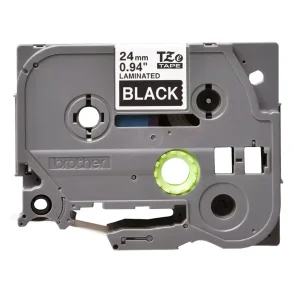 Brother TZe Tape - 24mm x 8m, Sort (hvid skrift)