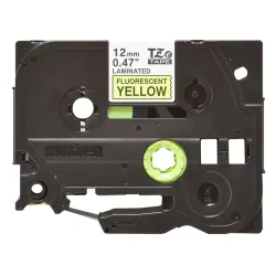 Brother TZe Tape - 12mm x 8m, Neon gul (sort skrift)
