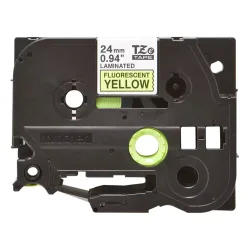 Brother TZe Tape - 24mm x 8m, Neon gul (sort skrift)