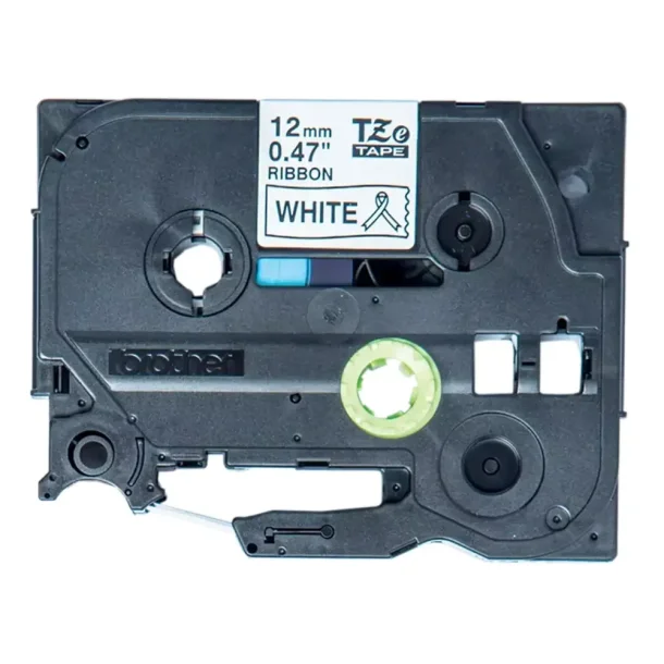 Brother TZe Satinbnd - 12mm x 4m, Hvid hjglans (sort skrift)