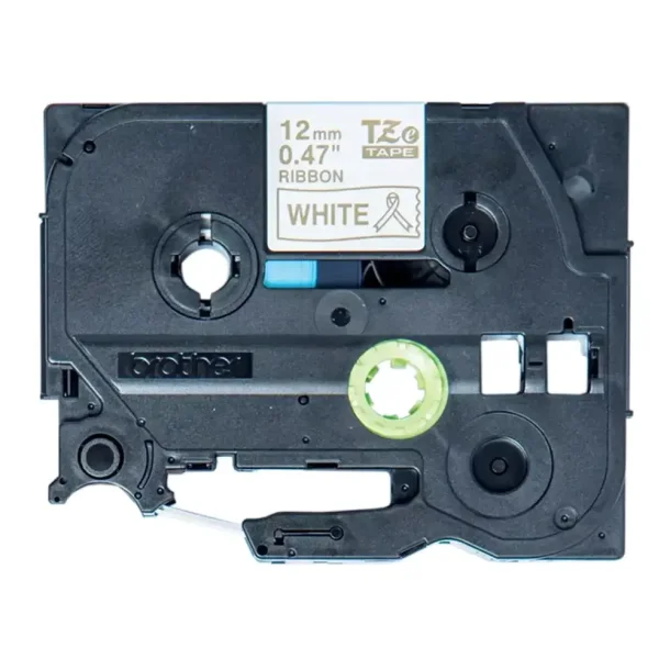 Brother TZe Satinbnd - 12mm x 4m, Hvid hjglans (guld skrift)