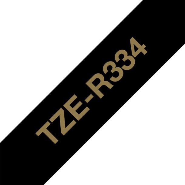 Brother TZe Satinbnd - 12mm x 4m, Sort (guld skrift)
