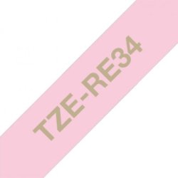 Brother TZe Satinbnd - 12mm x 4m, Pink (guld skrift)
