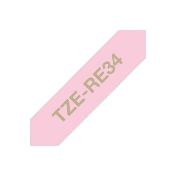 Brother TZe Satinbnd - 12mm x 4m, Pink (guld skrift)