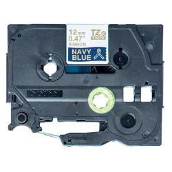 Brother TZe Satinbnd - 12mm x 4m, Marinebl (guld skrift)