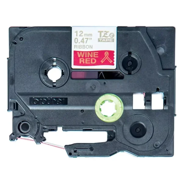 Brother TZe Satinb�nd - 12mm x 4m, Vinr�d (guld skrift)