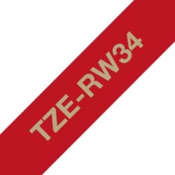 Brother TZe Satinb�nd - 12mm x 4m, Vinr�d (guld skrift)