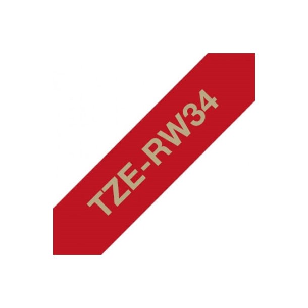 Brother TZe Satinb�nd - 12mm x 4m, Vinr�d (guld skrift)