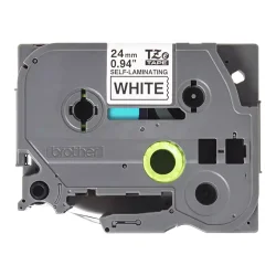 Brother TZeSL Selvlaminerende Tape - 24mm x 8m, Hvid (sort skrift)