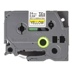Brother TZeSL Selvlaminerende Tape - 24mm x 8m, Gul (sort skrift)