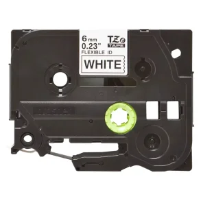 Brother TZe Fleksibel Tape - 6mm x 8m, Hvid (sort skrift)