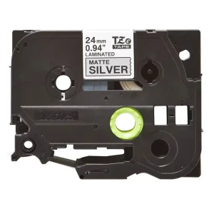 Brother TZe Mat Tape - 24mm x 8m, Slv-mat (sort skrift)