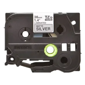 Brother TZe Mat Tape - 36mm x 8m, Slv-mat (sort skrift)