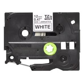Brother TZe Ulamineret Tape - 12mm x 8m, Hvid (sort skrift)