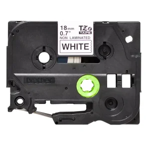 Brother TZe Ulamineret Tape - 18mm x 8m, Hvid (sort skrift)