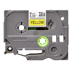 Brother TZeS Ekstra Strkt klbende Tape - 9mm x 8m, Gul (sort skrift)