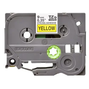 Brother TZeS Ekstra Strkt klbende Tape - 9mm x 8m, Gul (sort skrift)